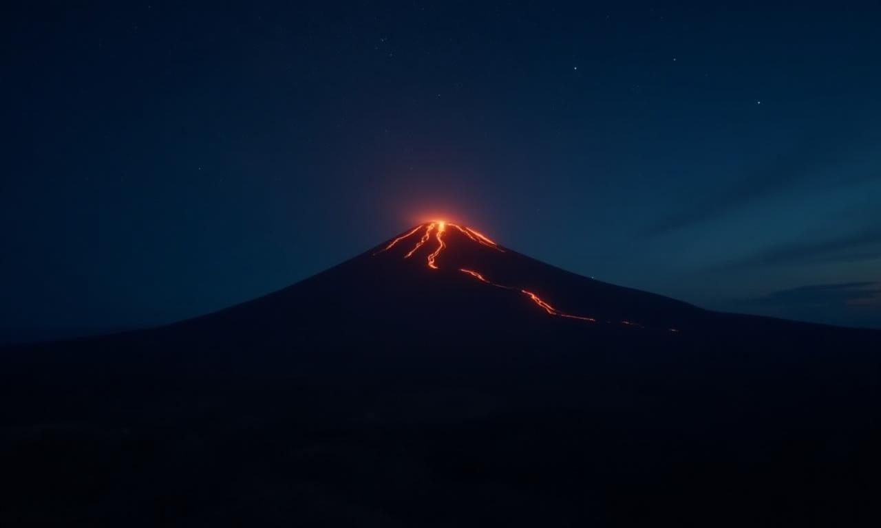 Panoramic view of a smoking vulcan peak at dawn