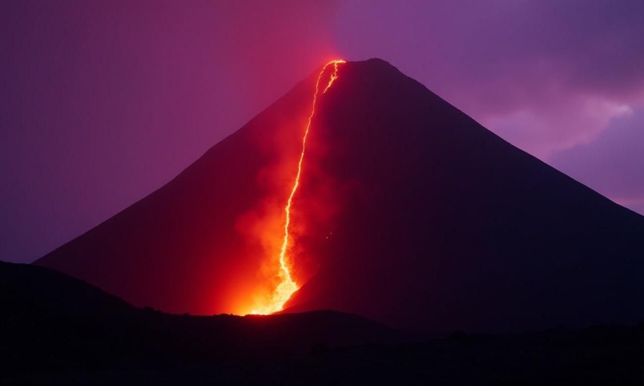 Stunning volcanic eruption at dusk