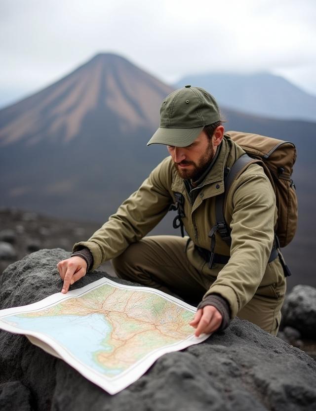 Expedition leader pointing at a map