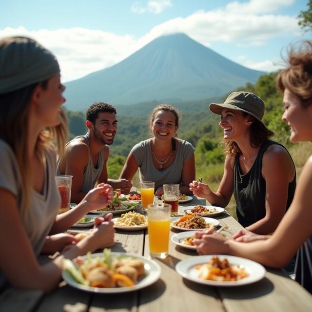 Travelers sharing a meal